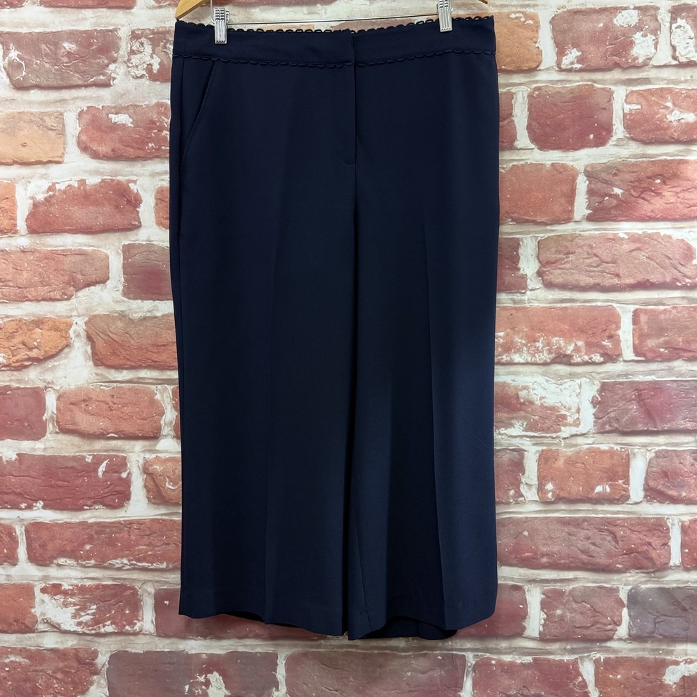 Draper James Cropped Pants Women's 14 Blue Wide Leg Casual Career Trousers